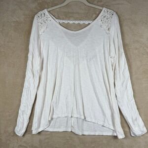 Abercrombie Fitch White Lace Trim V Neck Long Sleeve Top Women's XS